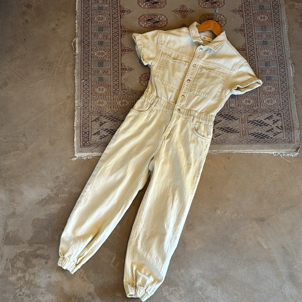 Zara unisex kids size 10 coveralls mechanic jumpsuit sand color  cotton